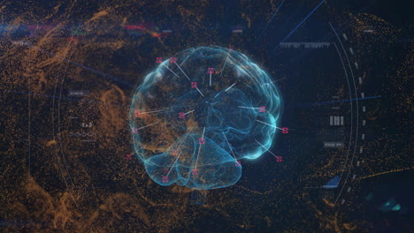 animation of digital brain spinning over data processing