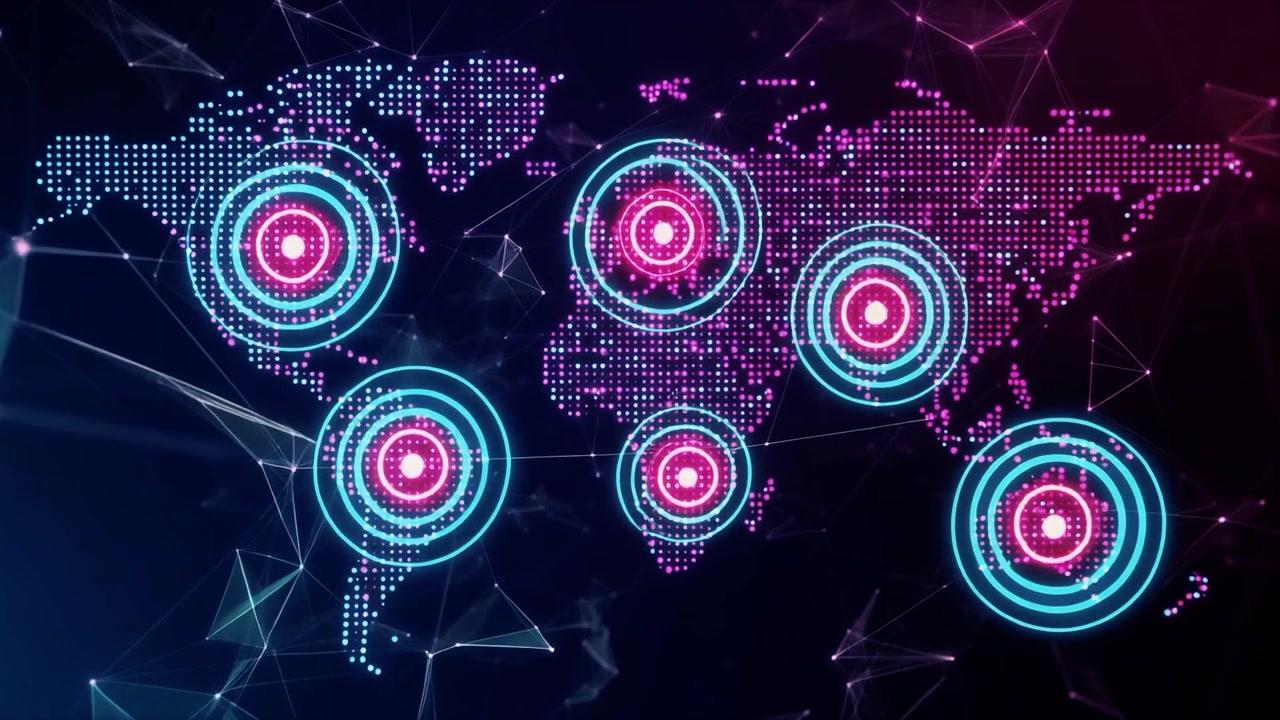Mapa mundial digital con nodos de conexión de red pulsantes
