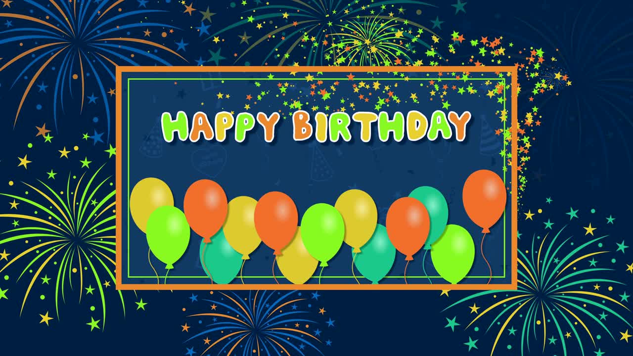 feliz cumpleaños con fuegos artificiales y globos
