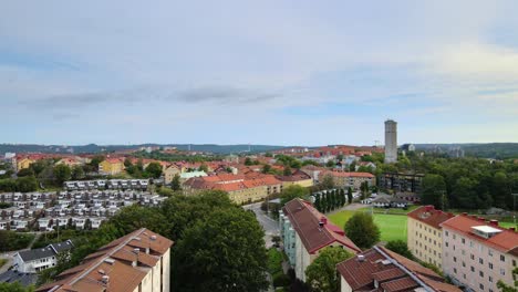 neighborhood in lunden, gothenburg, sweden - aerial drone shot