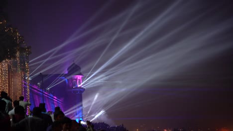 laser show organized  at varanasi ghat during dev deepawali also known as dev diwali