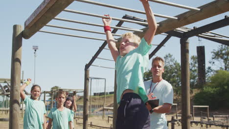 caucasian boy training at boot camp