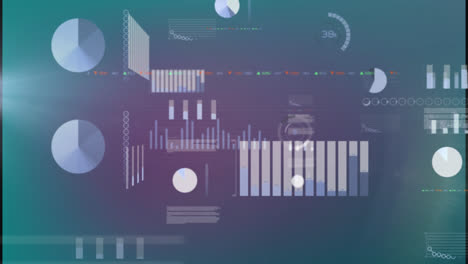 Animation of screens with statistical data processing against purple gradient background
