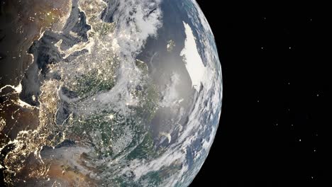 Europe-on-globe-from-space-at-daytime-showing-network-links,-3d-render-vertical