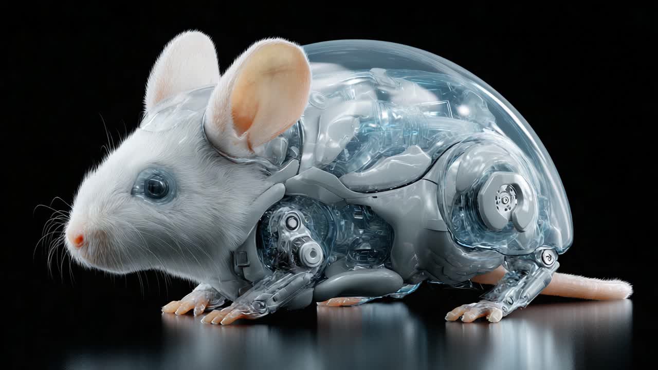 Futuristic Robotic Mouse: Blending Technology with Nature in a Captivating Display of Innovation and Design, Showcasing the Intricate Details of a Hybrid Creature