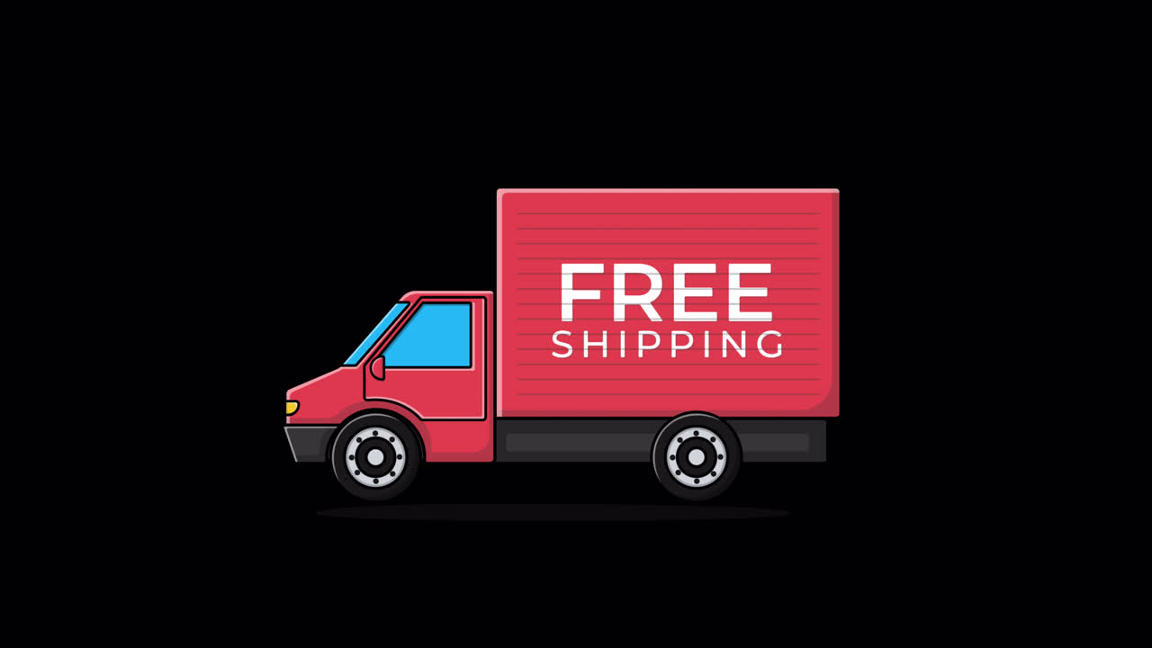 Animated Red Delivery Truck with Free Shipping Text
