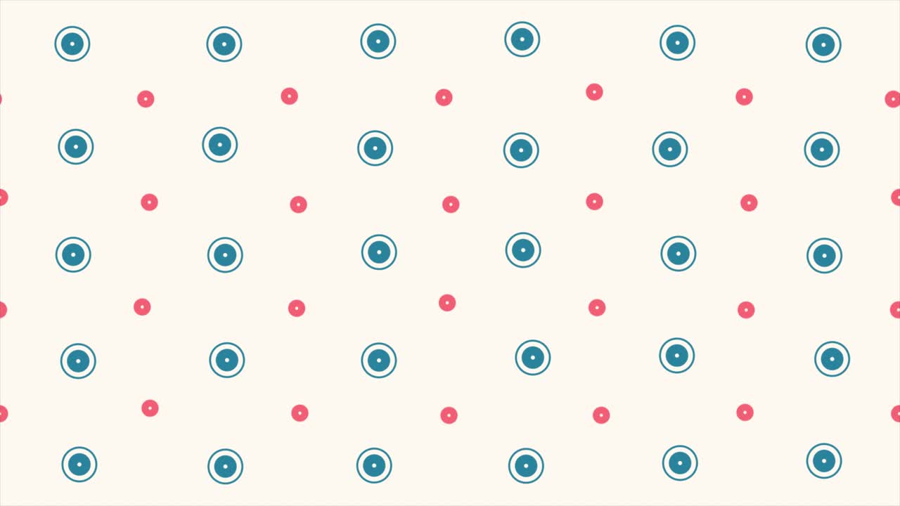 Repeating Pattern of Teal Circles and Pink Dots on Cream Background
