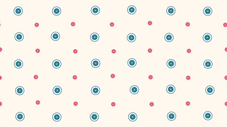 Repeating Pattern of Teal Circles and Pink Dots on Cream Background