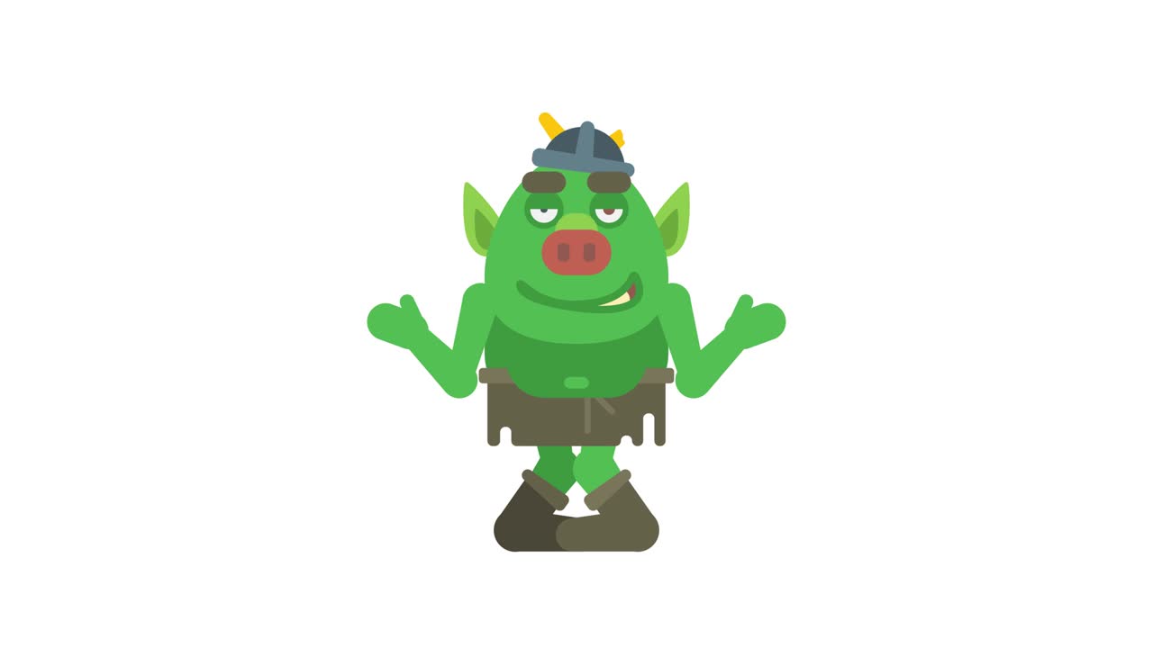 Troll character dancing and smiling. Alpha channel