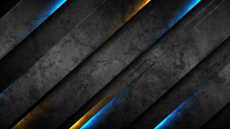 Strisce nere astratte in movimento con luce neon blu-arancio brillante