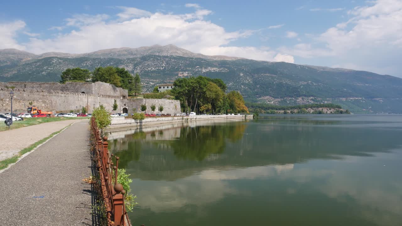 Ramparts of the fortified old town and lake of Ioanina, Greece