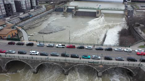 rochester new york aerial 4k bridge and cars