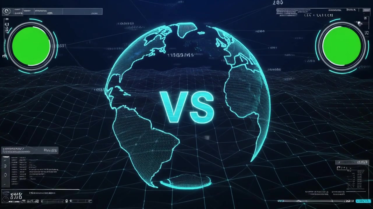 Digitaalinen maapallon käyttöliittymä Versus-tekstin peittokuvalla