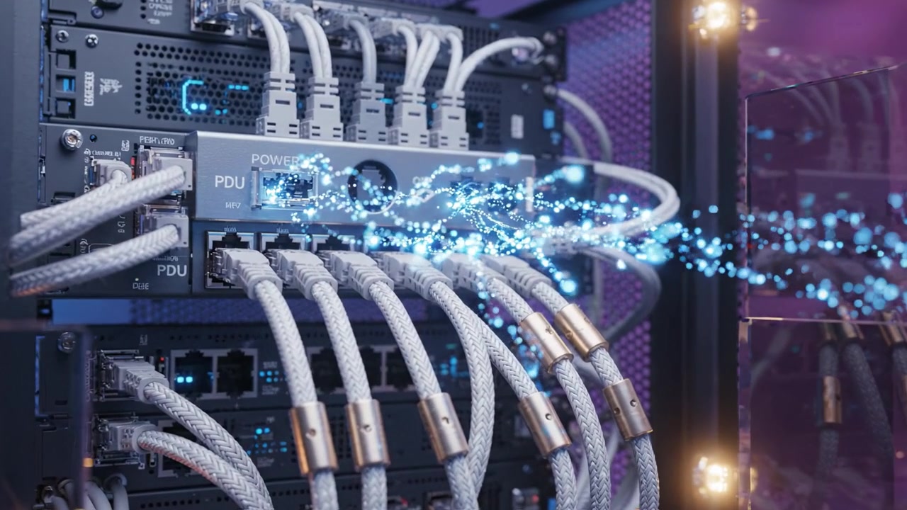Advanced Data Center Setup Featuring High-Performance Server Hardware with Enhanced Connectivity and Modern Aesthetic Design in a High-Tech Environment