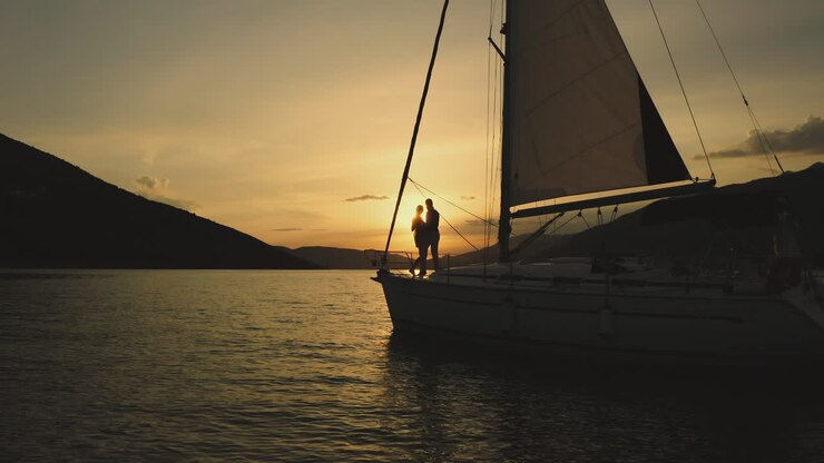 Navigazione al tramonto con una coppia