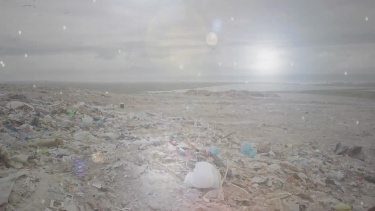 Animation of multiple glowing spots of light over waste disposal site