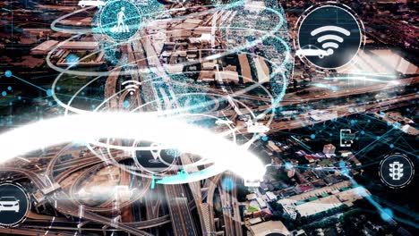 smart transport technology concept for future car traffic on newish city road