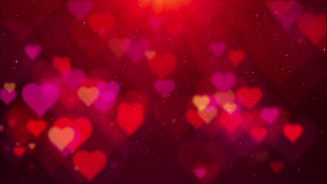 decoración vibrante para el día de san valentín con corazones flotantes de enfoque suave y animación de partículas en bucle
