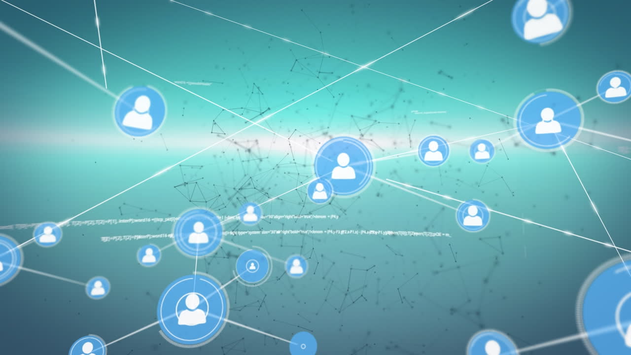 파란색 배경에있는 사람 아이콘과의 연결 네트워크의 애니메이션