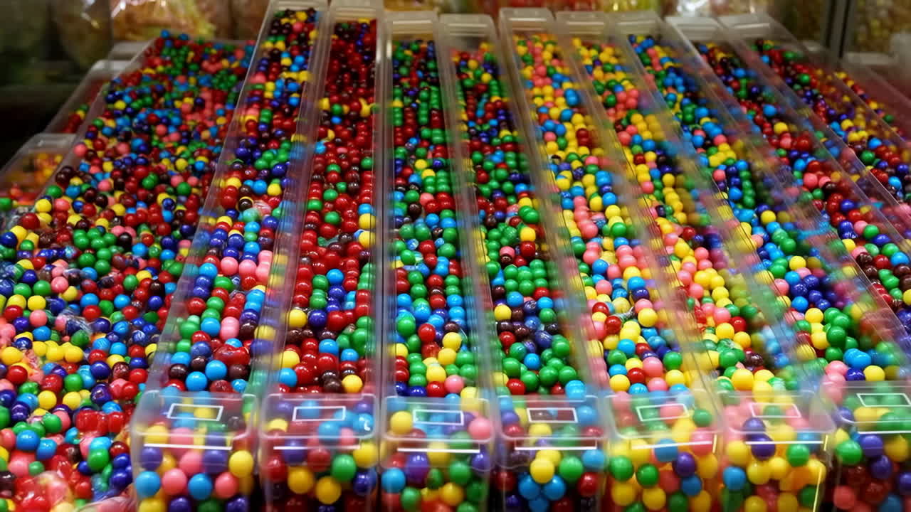 Colorful Candies in Bulk Dispensers