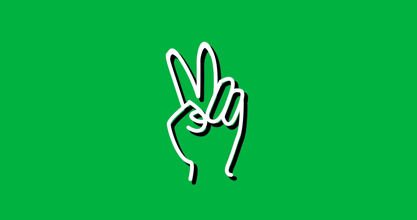 Gesto della mano animato che mostra il segno della pace su schermo verde