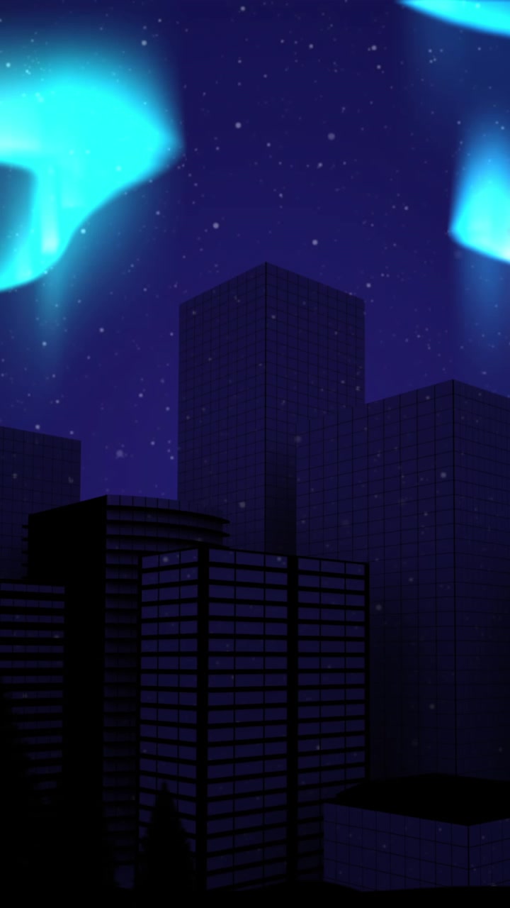 Animazione di una città natalizia su un'aurora.