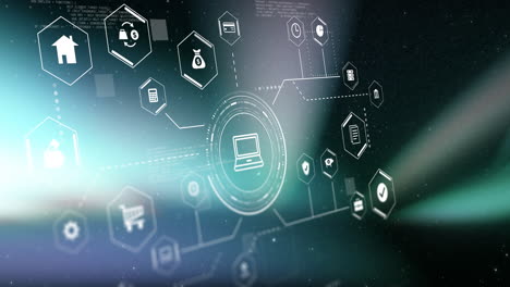 animación de iconos comerciales digitales y procesamiento de datos