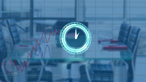 animación del reloj y el procesamiento de datos en una oficina vacía