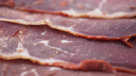 close-up of sliced turkish pastirma