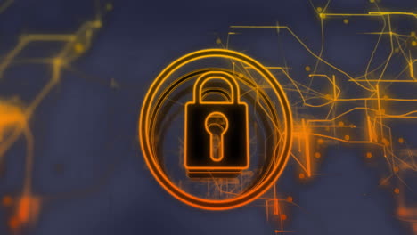 animación del icono del candado de seguridad y los senderos de luz amarilla contra un fondo gris