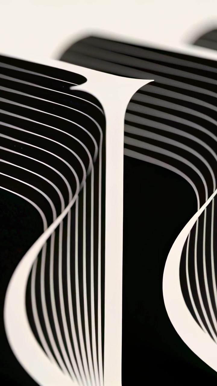 Video verticale: Panoramica della telecamera che rivela fusti serif stretti su un pannello, spostamento laterale che mostra nervature curve.