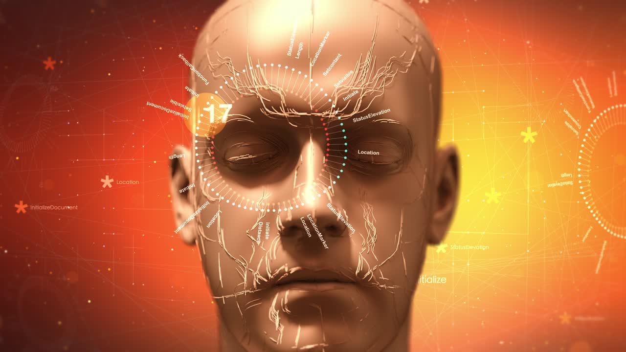 la cabeza del robot biónico avanzado se mueve lentamente hacia adelante - bucle de animación 3d 4k