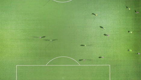 soccer game on artificial turf field - aerial view