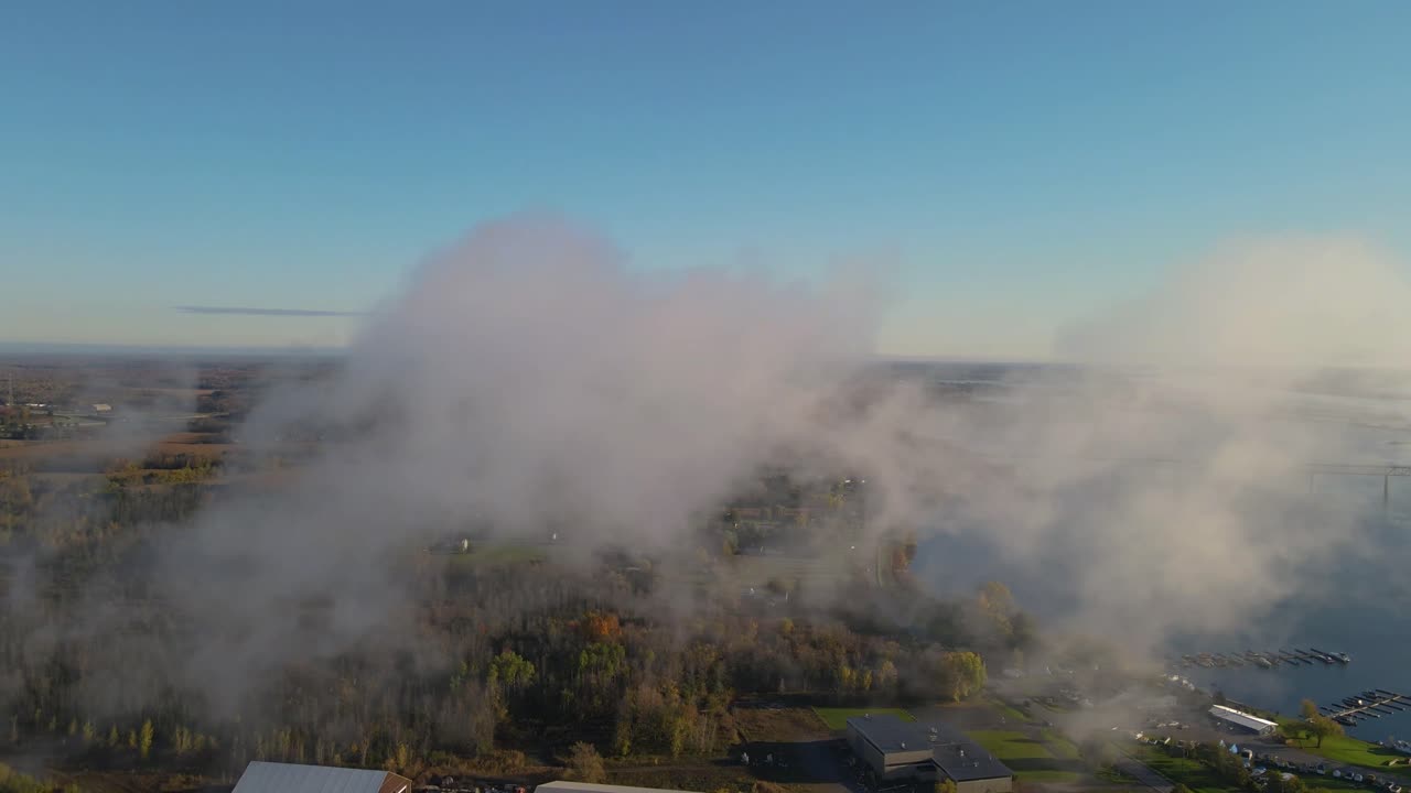 Close up aerial shot of smoke contaminating the air and atmosphere