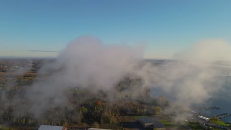 close up aerial shot of smoke contaminating the air and atmosphere