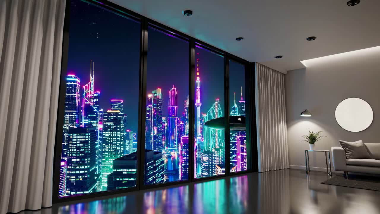 vista futurista de la ciudad desde un apartamento moderno