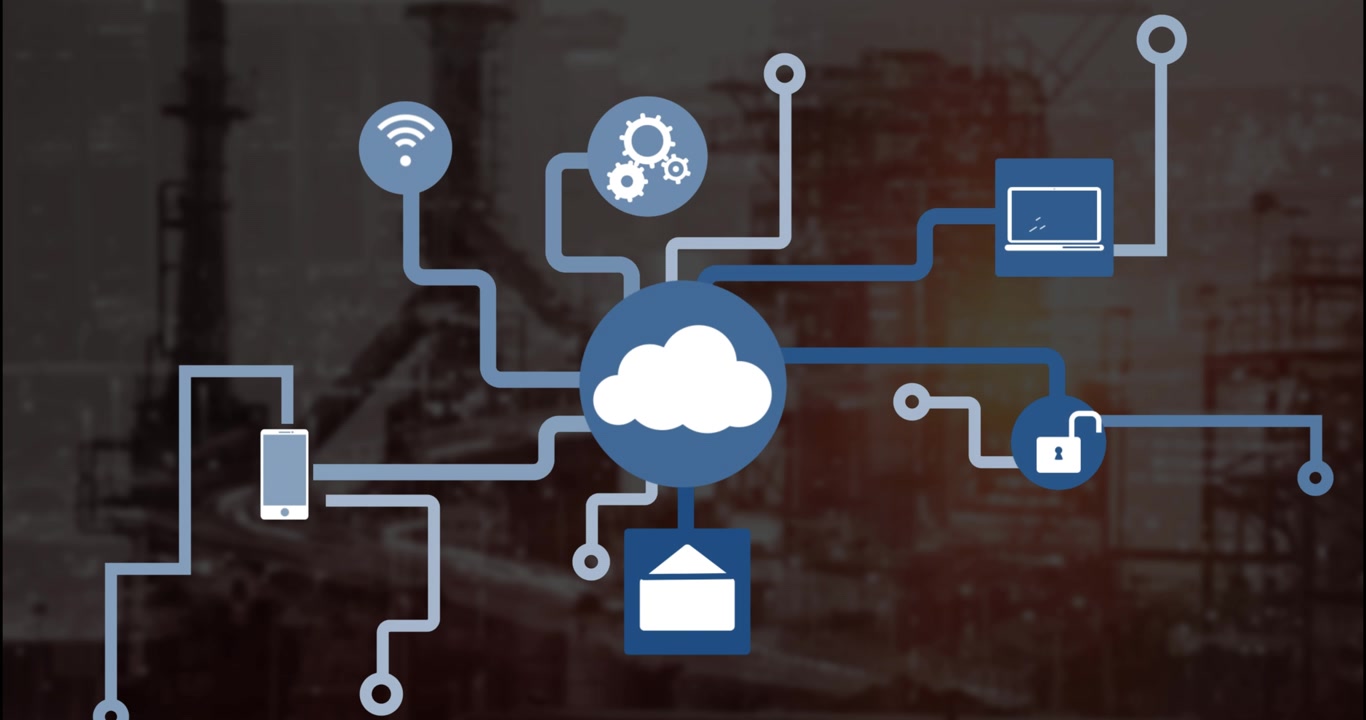 Animation of media icons over building site