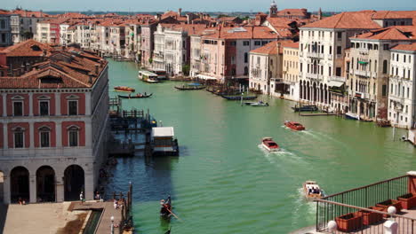 high-angle shot of grand canal in venice, italy overlooking rialto bridge