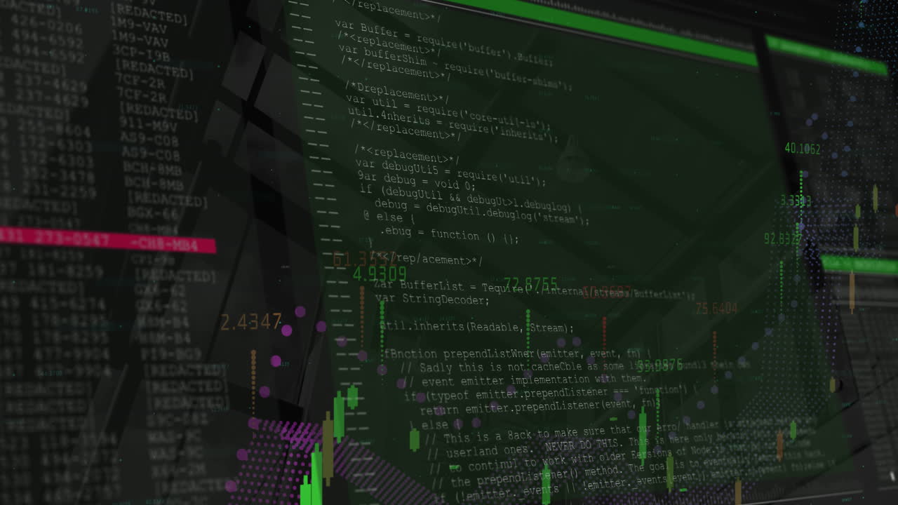 animação do processamento de dados financeiros em ecrãs sobre edifícios modernos