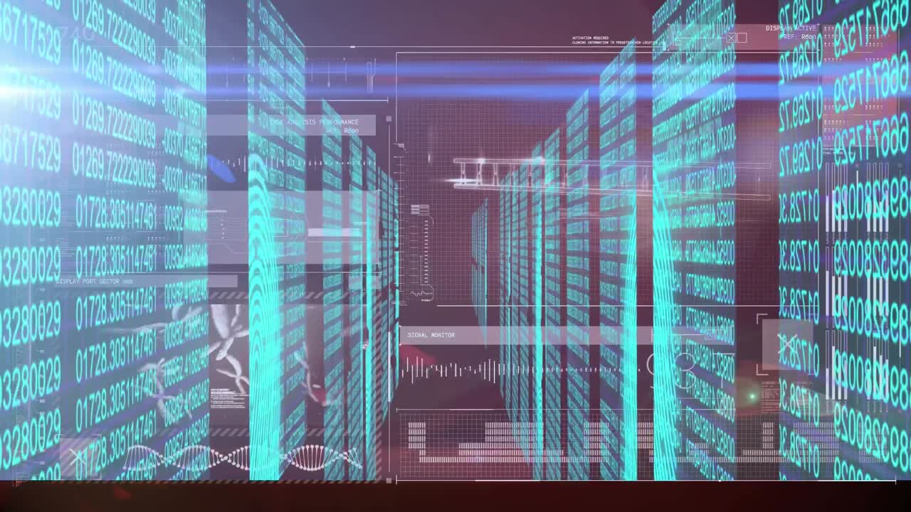 Animation of data processing with dna strand over numbers processing
