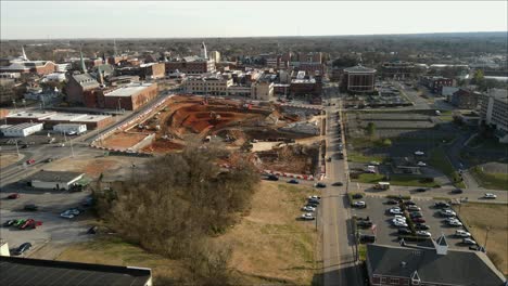 4k drone footage flying toward construction site for new event center in clarksville tennessee