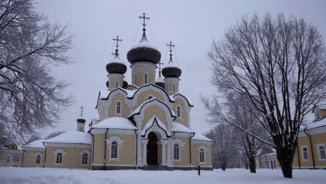 snowy orthodox church in winter