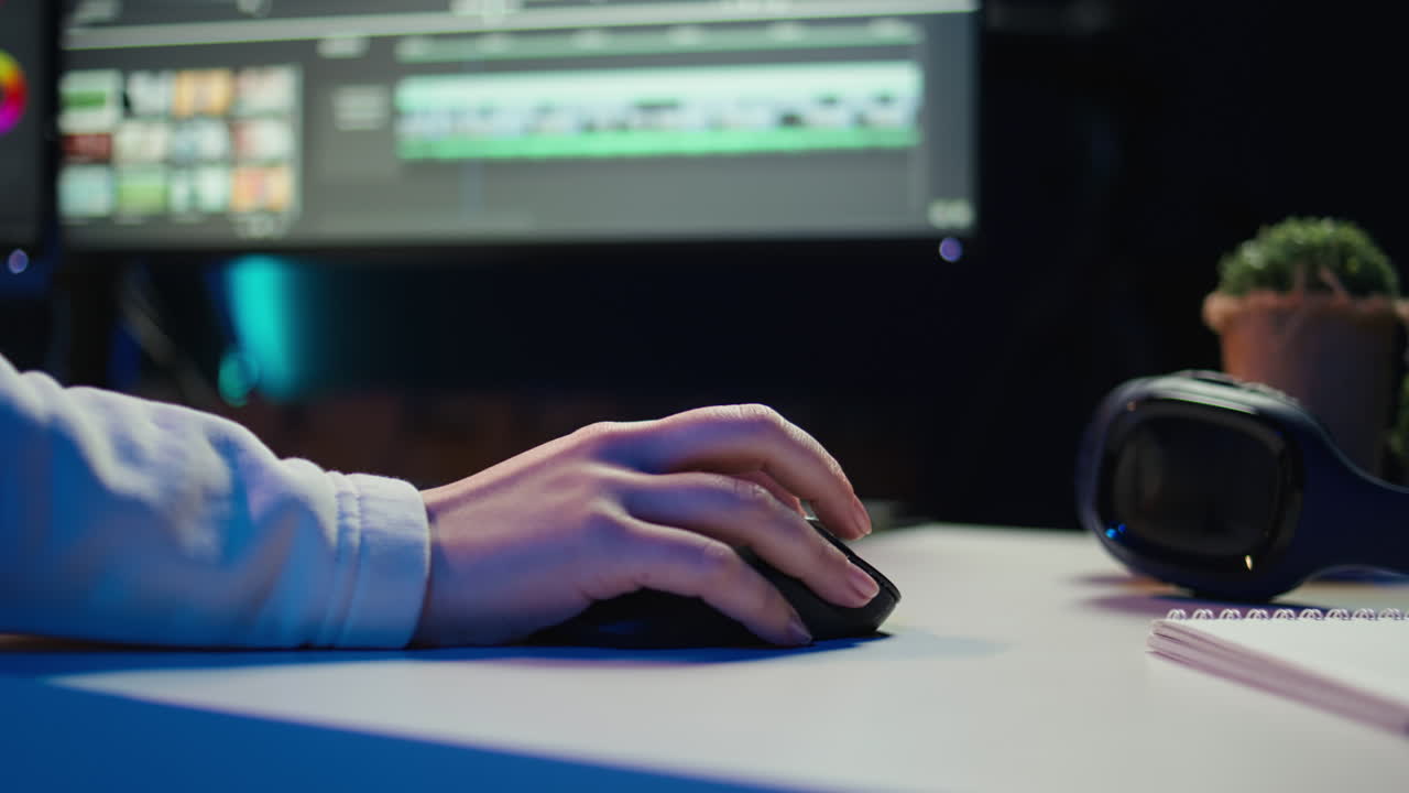 Extreme close up shot of video editor