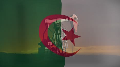 animation of flag of algeria over oil pump