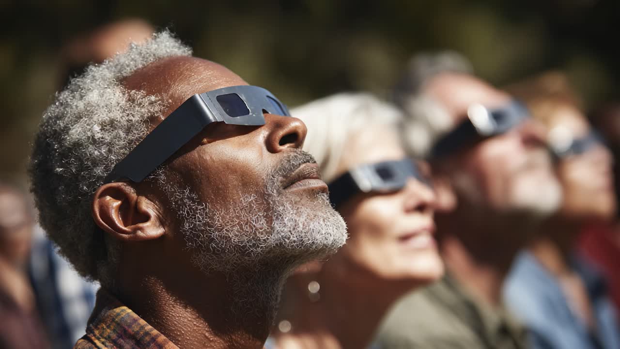 Amazed Spectators View Celestial Event with Protective Glasses, Capturing the Wonder of Natural Phenomena and Cosmic Marvels in a Shared Moment of Awe