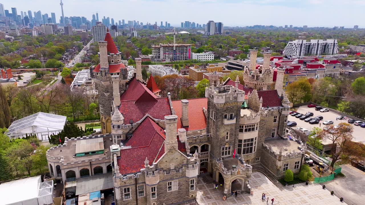 Aerial shot revealing Casa Loma in Toronto