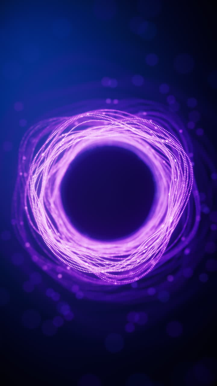Flowing curve lines and particles with ring shape, 3d rendering