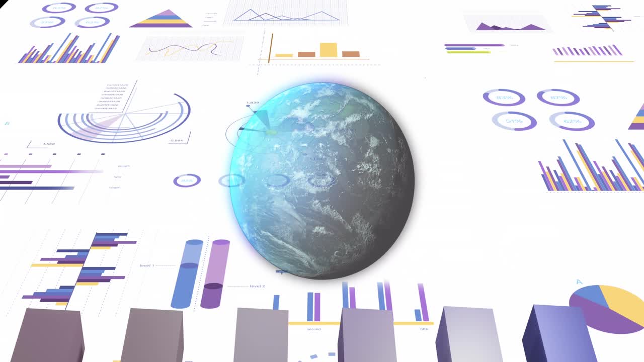 animación del procesamiento de datos financieros y estadísticas en todo el mundo
