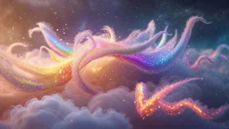 ethereal glowing rainbow forms in a dreamscape