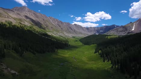 aerial: drone pushing into a mountain valley in colorado